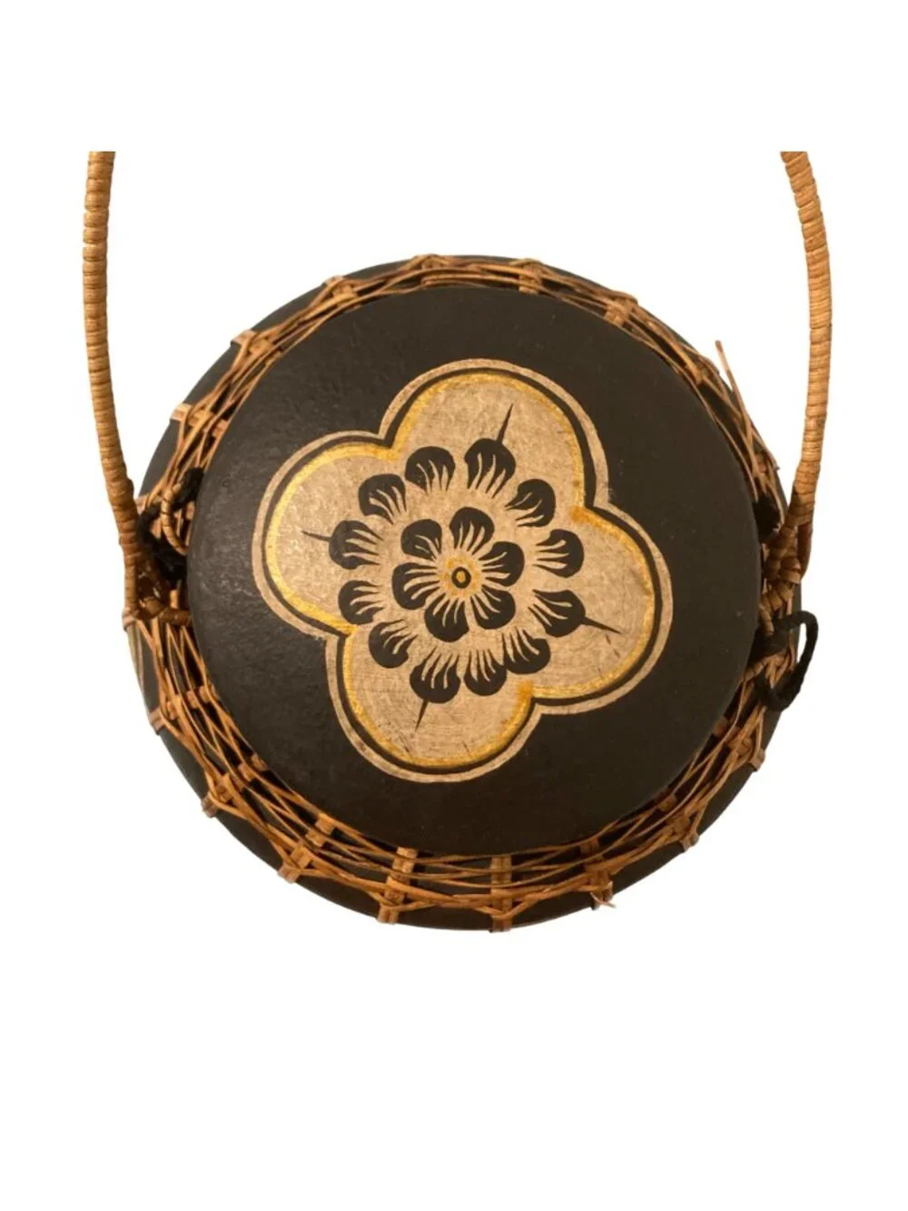 Handcrafted Vintage Thai Rice Basket With Lid And Floral Design